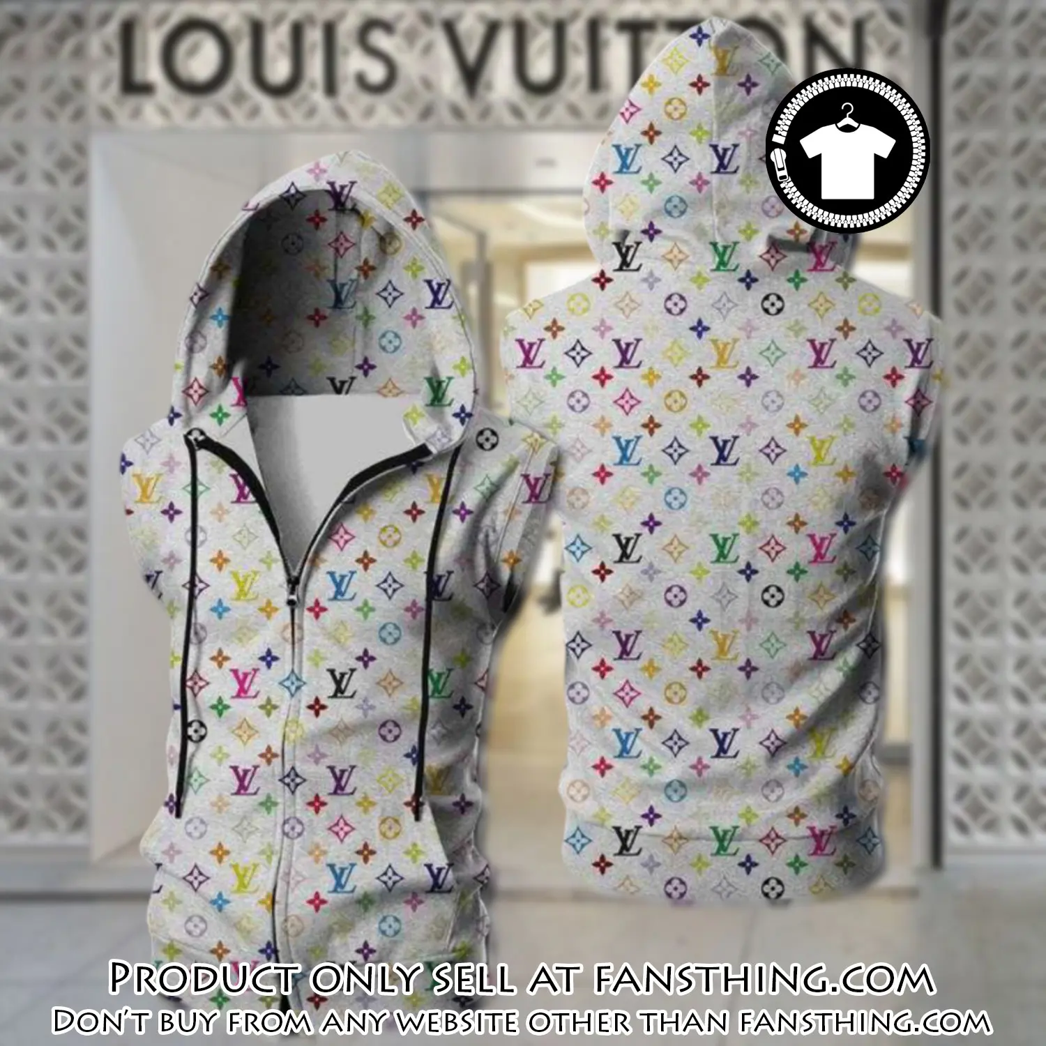 Louis vuitton white unisex sleeveless zip up hoodie luxury for men women szh018 fst0038899